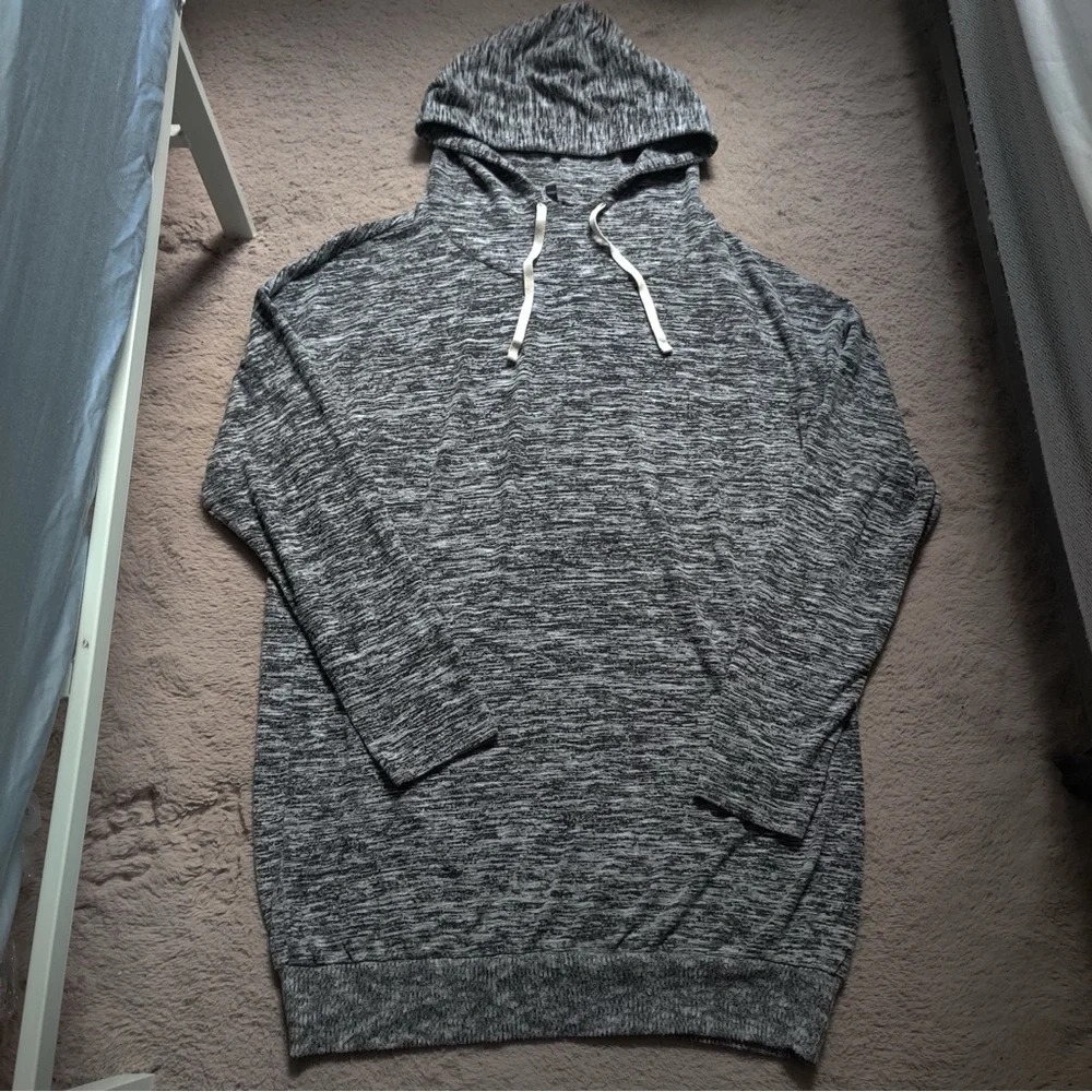 Express Marled Gray Hoodie Mini Dress Knit Sweater Hooded Heather - Picture 3 of 9